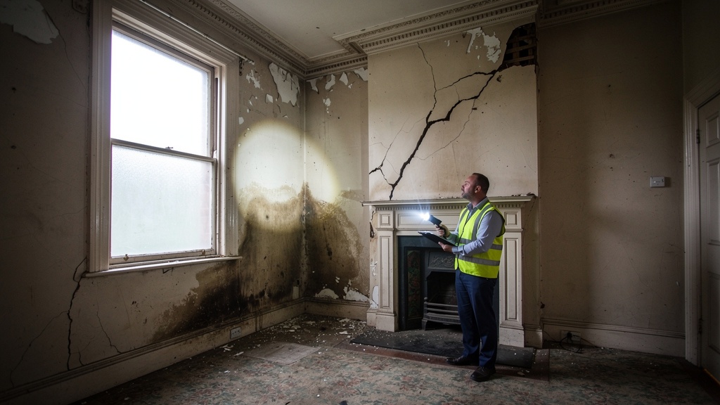 Surveyor inspecting structural defects in an older Barnet property